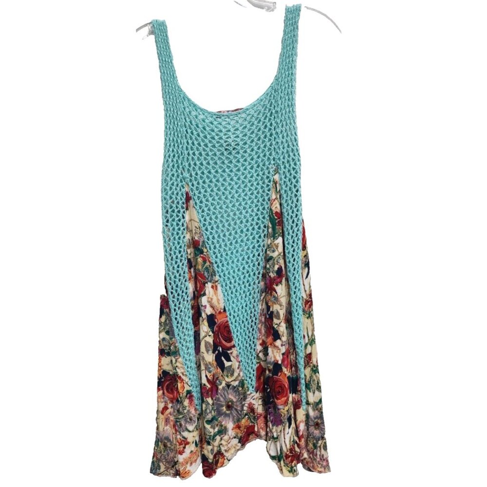 Selfie Couture BOHO Tunic Top‎ Womens Size Small Blue Floral Crochet Sleeveless
